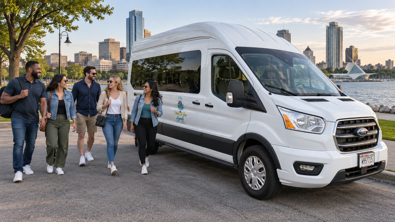 A group returning to the What's On Your Agenda van between stops.